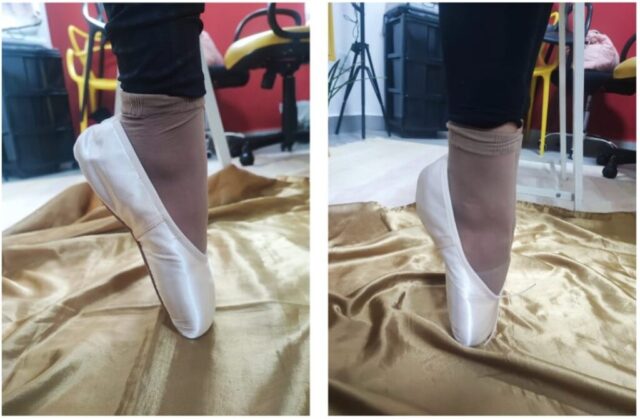 Professora Jaqueline realizando fitting em aluna na escola TBA